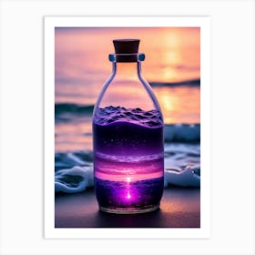 Purple Sky In A Bottle On The Beach 1 Art Print