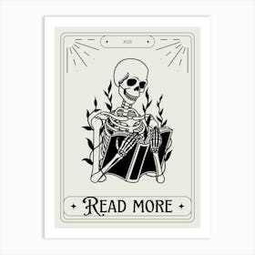 Skeleton Reading A Book Monoline Hand Drawing Aesthetic Illustration Art Print