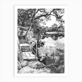 Hamilton Pool Preserve Austin Texas Black And White Watercolour 2 Art Print