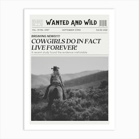 Cowgirls Live Forever| Trendy Retro Vintage Western Newspaper 1 Art Print