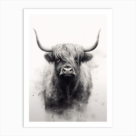Black & White Ink Painting Of Highland Cow 4 Art Print