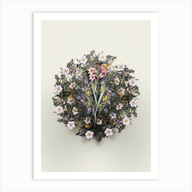 Vintage Sword Lily Flower Wreath on Ivory White n.0781 Art Print