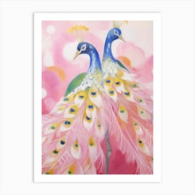 Pink Ethereal Bird Painting Peacock 2 Art Print
