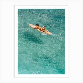 Surfer Girl Teal Turquoise Water Art Print