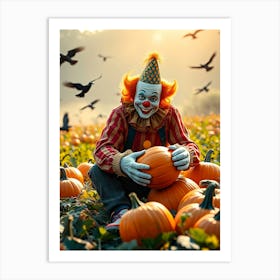 Clown In Pumpkin Field - Diverse Art Illustration 57 Art Print