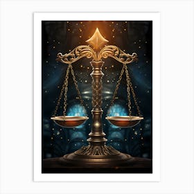 Justice Scales On A Dark Background Art Print