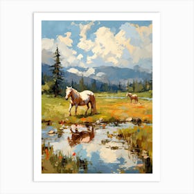 Horses Painting In Rocky Mountains Colorado, Usa 2 Art Print