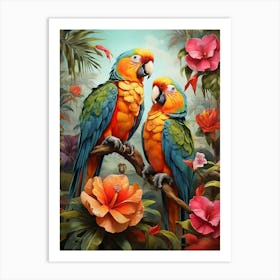 Two Parrots In The Jungle art print Art Print