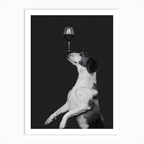 Dog Balancing The Wine Glass, Bar Cart Art Print