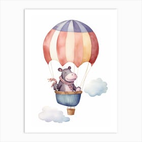 Baby Hippo 2 In A Hot Air Balloon Art Print