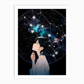 Stargazing Girl Art Print