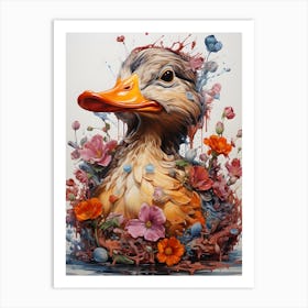 Duck With Flowers 1 Art Print