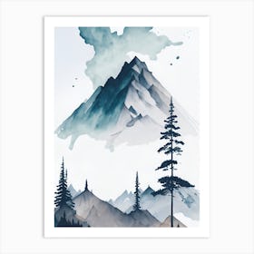 Mountain And Forest In Minimalist Watercolor Vertical Composition 191 Art Print