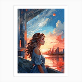 Sunset Girl Print Art Print