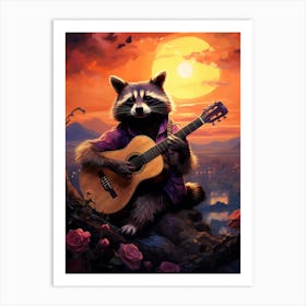 Raccoon Playing Guitar Art Print