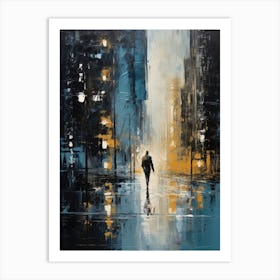 Man Walking In The Rain Art Print