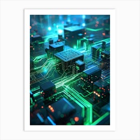 Abstract Depiction Of Advanced Cybersecurity Concept Interlacing Neural Network Patterns And Thick Art Print