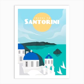 Greece, Santorini — Retro travel minimalist poster 1 Art Print