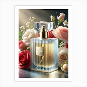 Perfume Bottle With Roses Art Print