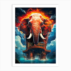 Elephant In The Water Art Print