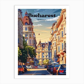 Bucharest Romania Street Travel Illustration Art Print