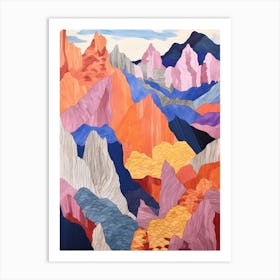 Mount Olympus Greece 1 Colourful Mountain Illustration Art Print