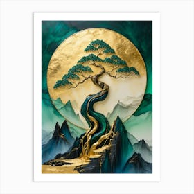 Golden Bonsai Tree Poster Canvas Wall Room Decor Art Print