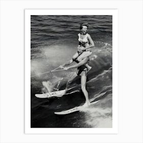 Vintage Surfer Surfboard Black And White Beach House Art Print