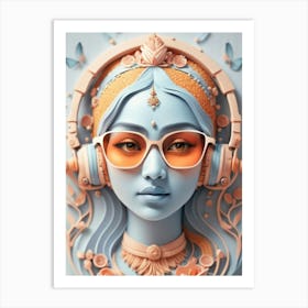 Woman With Headphones 37 Art Print