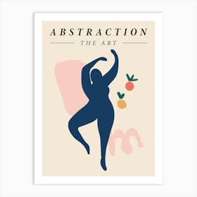 Dancing woman with fruits, Neutral abstract retro print, Exhibition, Mid century modern Art Print