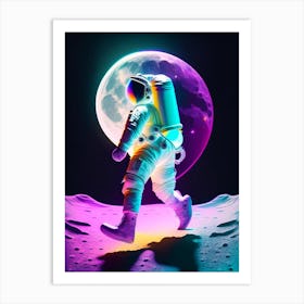 Astronaut Doing Moon Walk Holographic Illustration Art Print