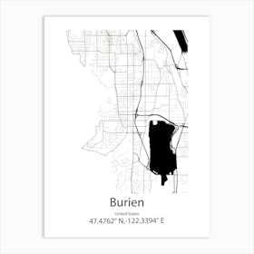 Burien,United States Minimalist Map Art Print