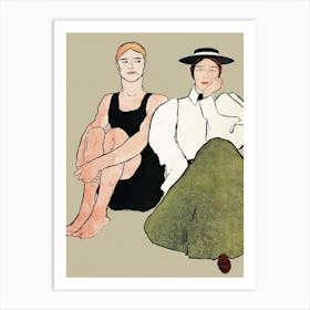 Vintage Woman And Man In Swimsuit Illustration, Edward Penfield Art Print