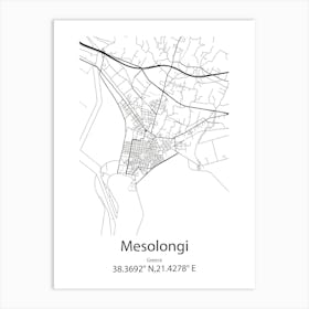 Mesolongi,Greece Minimalist Map Art Print