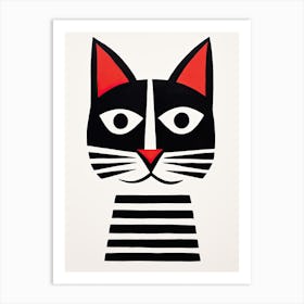 Cubist Cat Compositions: Minimalist Whiskered Artistry Art Print