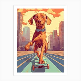 Vizla Dog Skateboarding Illustration 1 Art Print