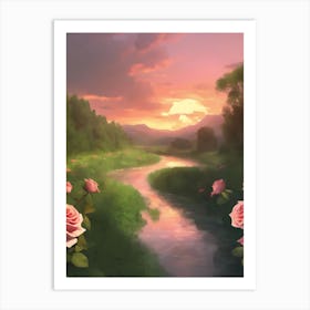 Roses By The River Art Print