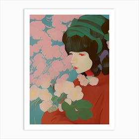 Girl With Blossom Branches Art Print
