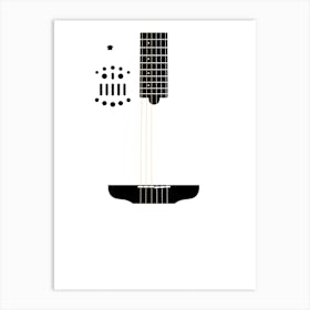 Black and White Minimalist Acoustic Guitar Illustration Art Print