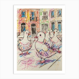 Pigeons On The Street 4 Art Print