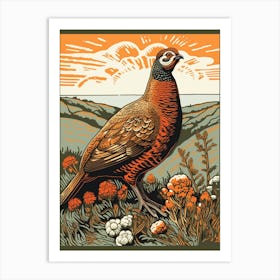Vintage Bird Linocut Grouse 2 Art Print