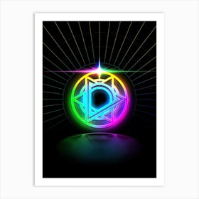 Neon Geometric Glyph in Candy Blue and Pink with Rainbow Sparkle on Black n.0419 Art Print