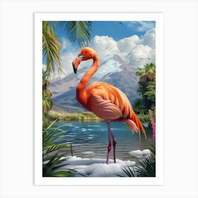Greater Flamingo South America Chile Tropical Illustration 2 Art Print