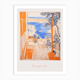 Hurghada Egypt Orange Drawing Poster Art Print