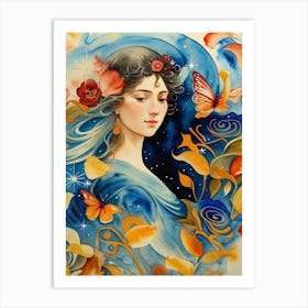 Woman With Butterflies Art Print