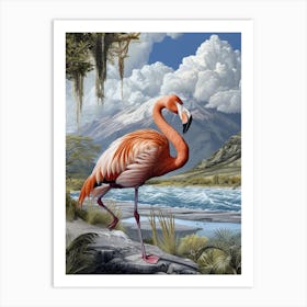 Greater Flamingo South America Chile Tropical Illustration 4 Art Print
