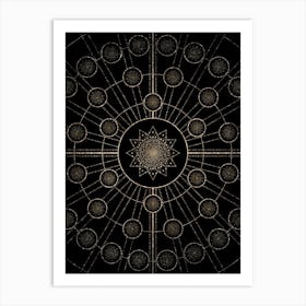 Geometric Glyph Radial Array in Glitter Gold on Black n.0044 Art Print