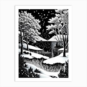 Water, Snowflakes, Linocut 2 Art Print