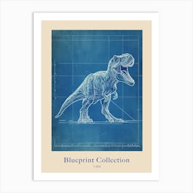 T Rex Dinosaur Blue Print Inspired 2 Poster Art Print