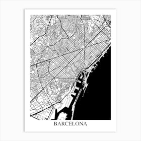 Barcelona White Black Art Print